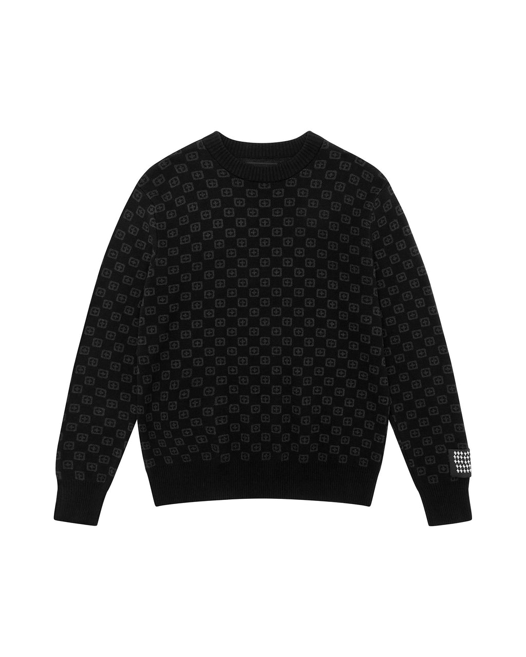 Mens Box Knit Crew Washed Black Regular Knitwear - Black