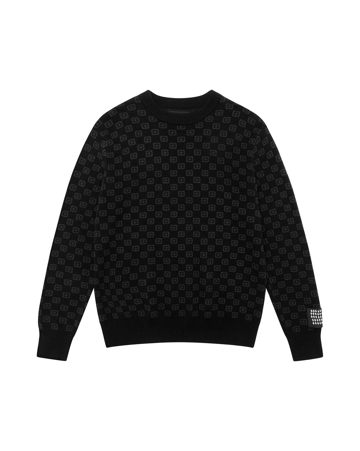 Mens Box Knit Crew Washed Black Regular Knitwear - Black