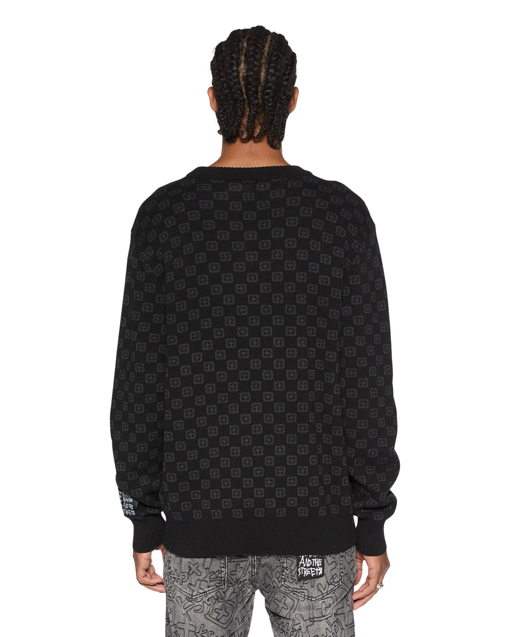 Mens Box Knit Crew Washed Black Regular Knitwear - Black