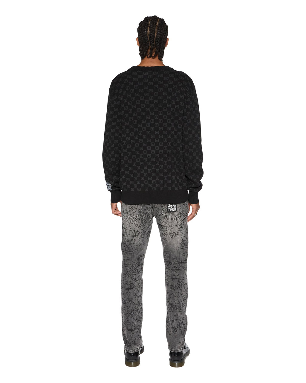 Mens Box Knit Crew Washed Black Regular Knitwear - Black