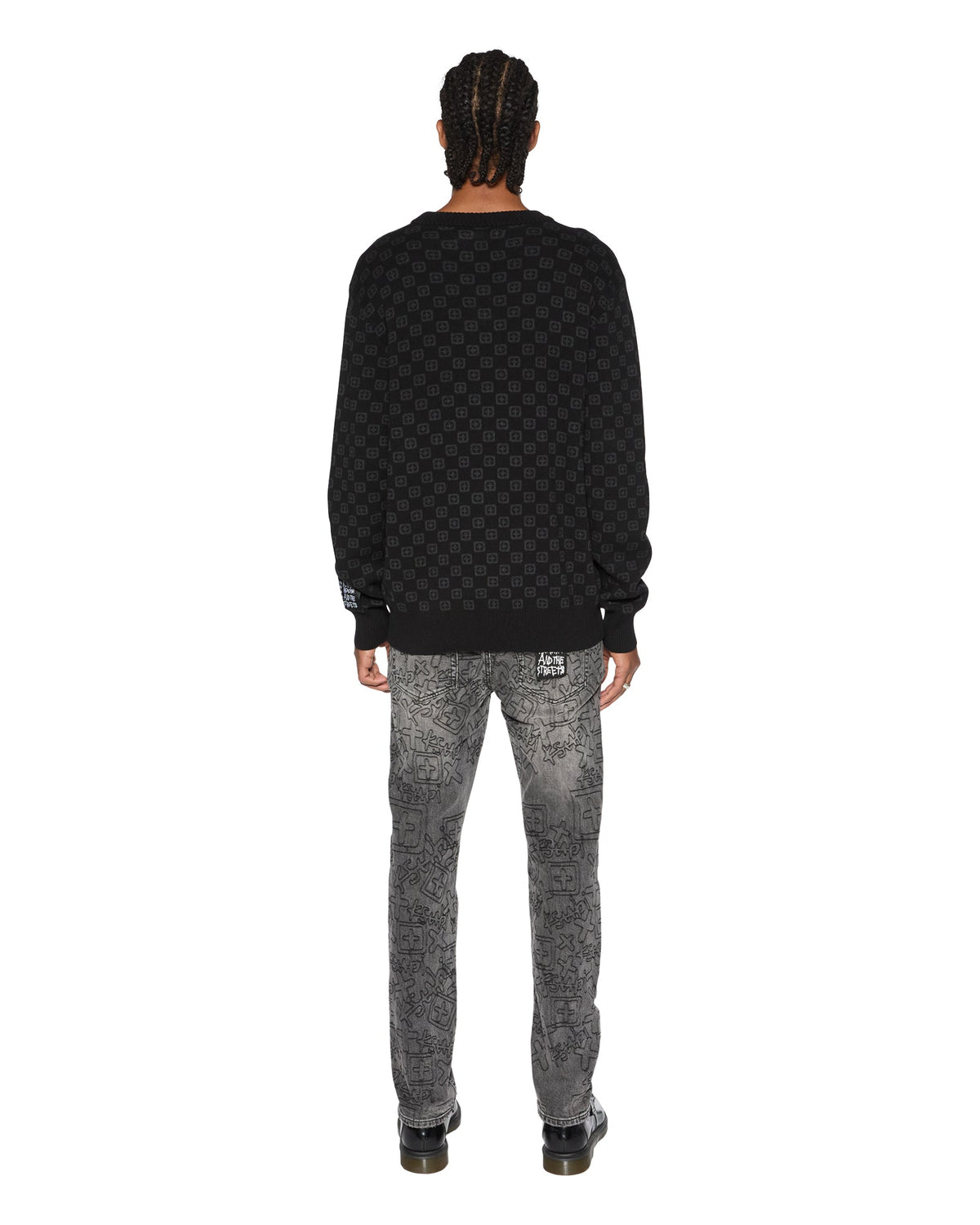 Mens Box Knit Crew Washed Black Regular Knitwear - Black