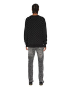 Mens Box Knit Crew Washed Black Regular Knitwear - Black