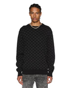 Mens Box Knit Crew Washed Black Regular Knitwear - Black