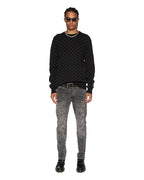 Mens Box Knit Crew Washed Black Regular Knitwear - Black