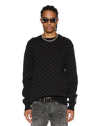 Mens Box Knit Crew Washed Black Regular Knitwear - Black