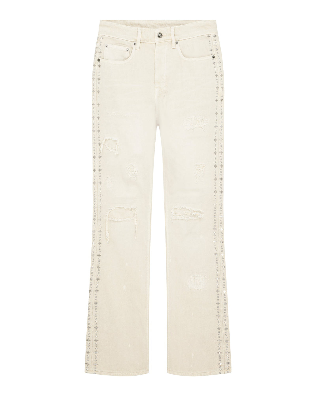 Mens Bronko Ivory Trashed Bootcut Denim Jeans - Beige