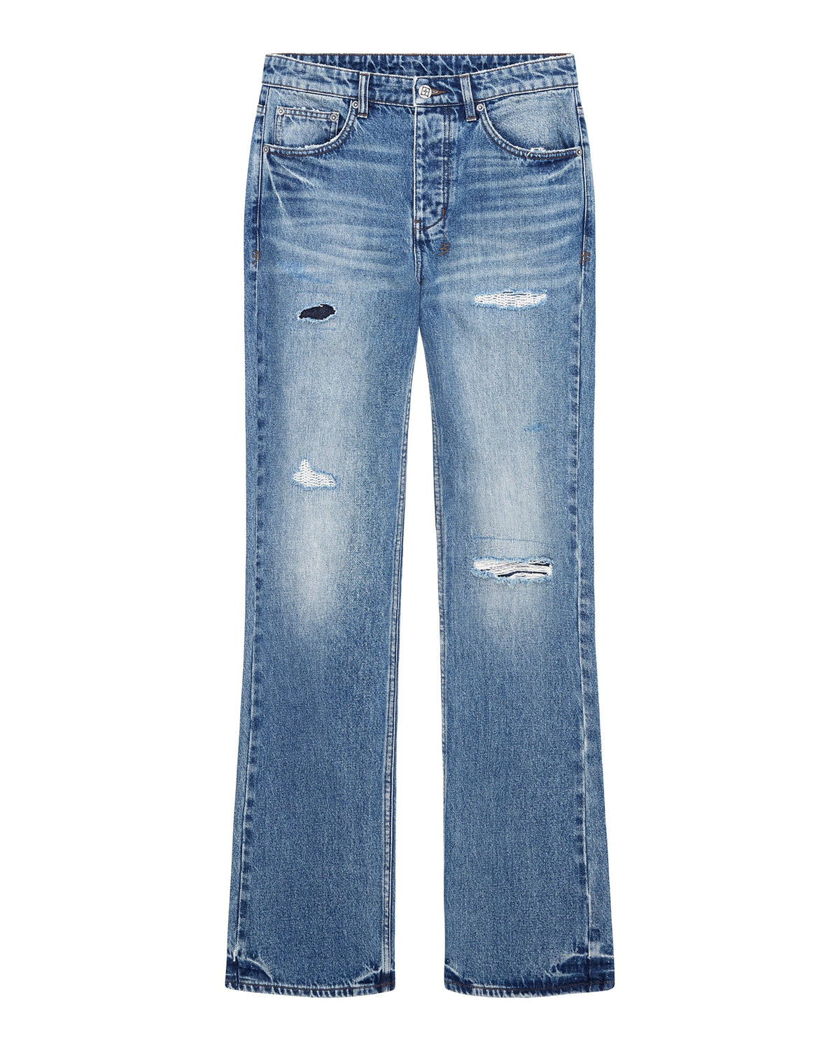 Mens Bronko Roadhouse Repair Bootcut Denim Jeans - Denim
