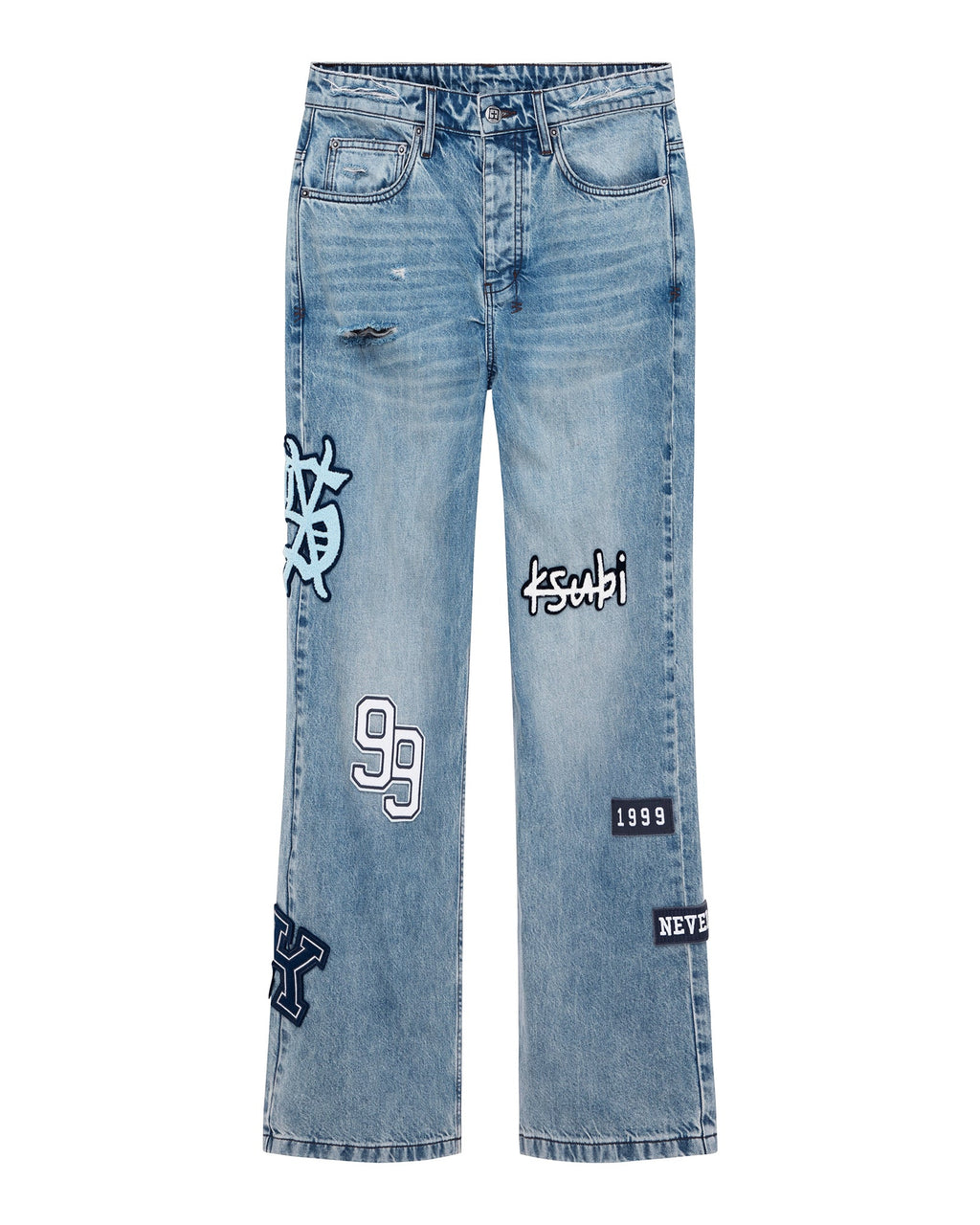 Mens Bronko Striker Patched Bootcut Denim Jeans - Denim