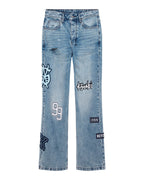 Mens Bronko Striker Patched Bootcut Denim Jeans - Denim