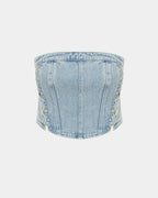 Womens Bustier Dove Laced Fitted Fashion Tops - Denim