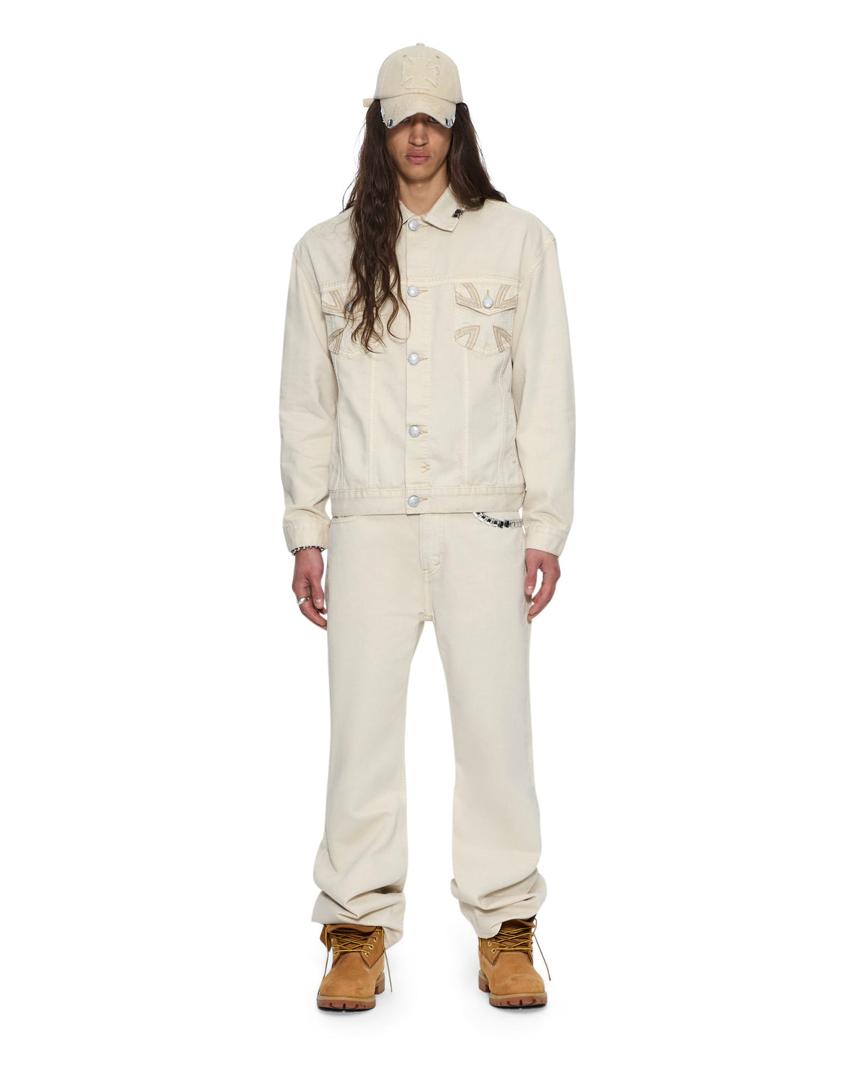 Mens Ksubi X Alice Hollywood Toro Ivory Bootcut Denim Jeans - Beige