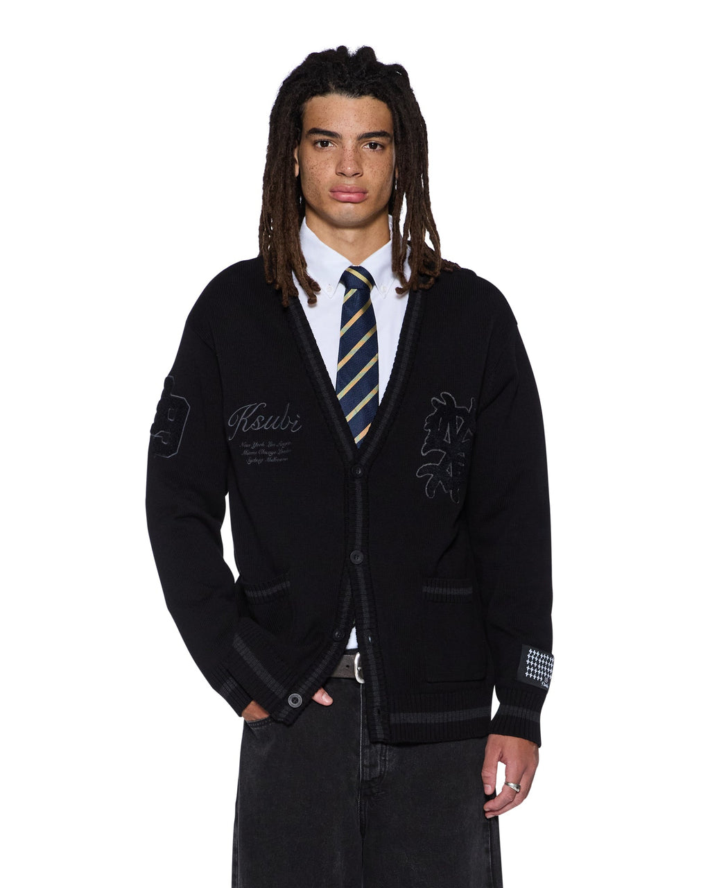 Mens Playoff Cardigan Black Boxy Knitwear - Black