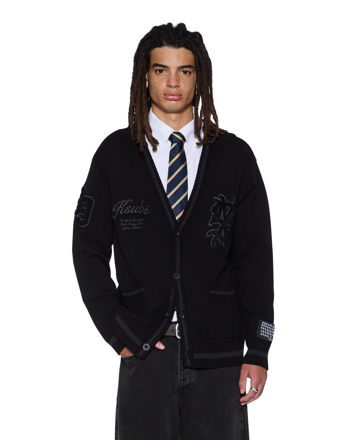 Mens Playoff Cardigan Black Boxy Knitwear - Black