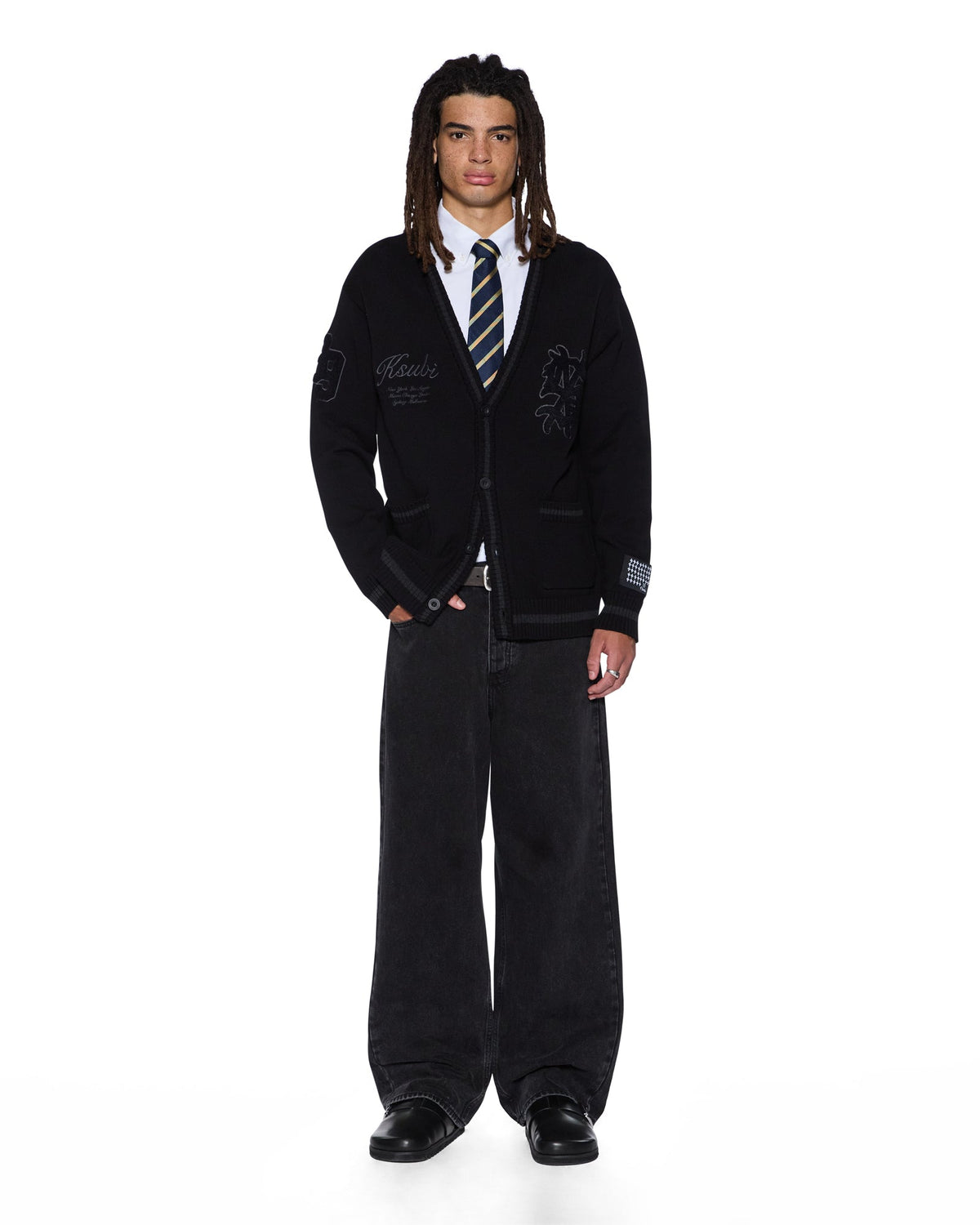 Mens Playoff Cardigan Black Boxy Knitwear - Black