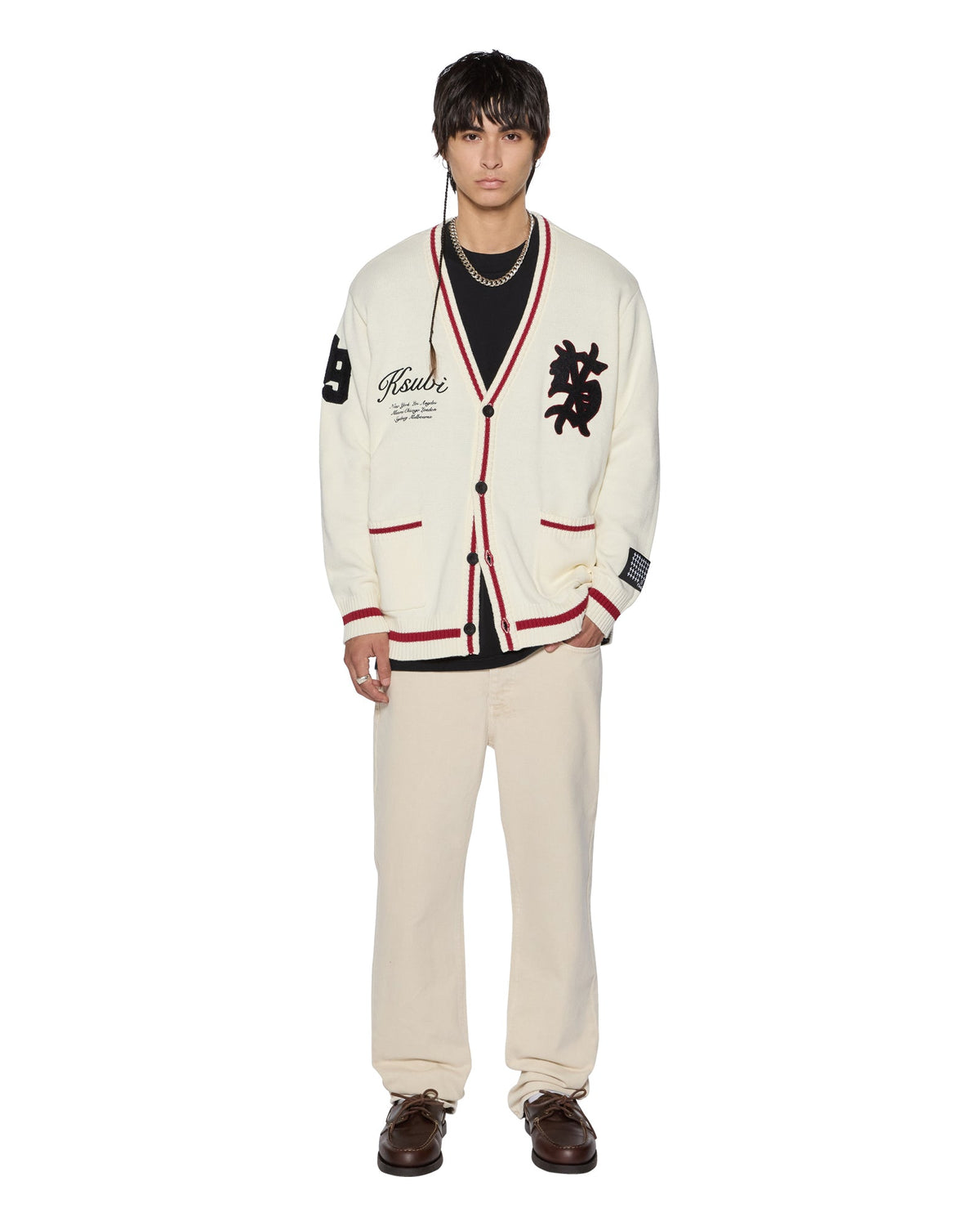 Mens Playoff Cardigan Ecru Regular Knitwear - Beige