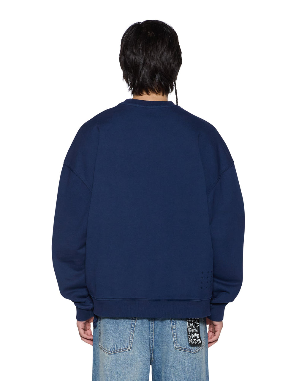 Mens Mekanik Crewneck Ink Blue Boxy Fleece - Navy