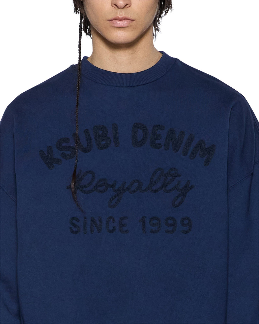 Mens Mekanik Crewneck Ink Blue Boxy Fleece - Navy
