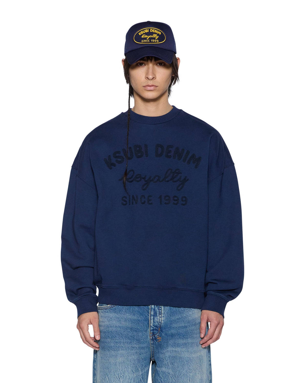 Mens Mekanik Crewneck Ink Blue Boxy Fleece - Navy