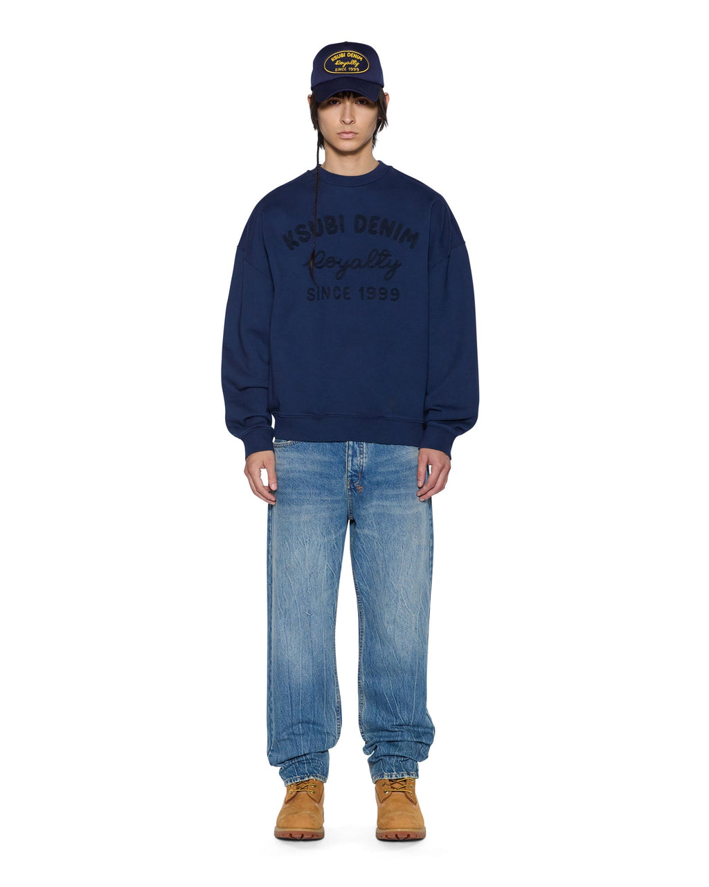 Mens Mekanik Crewneck Ink Blue Boxy Fleece - Navy
