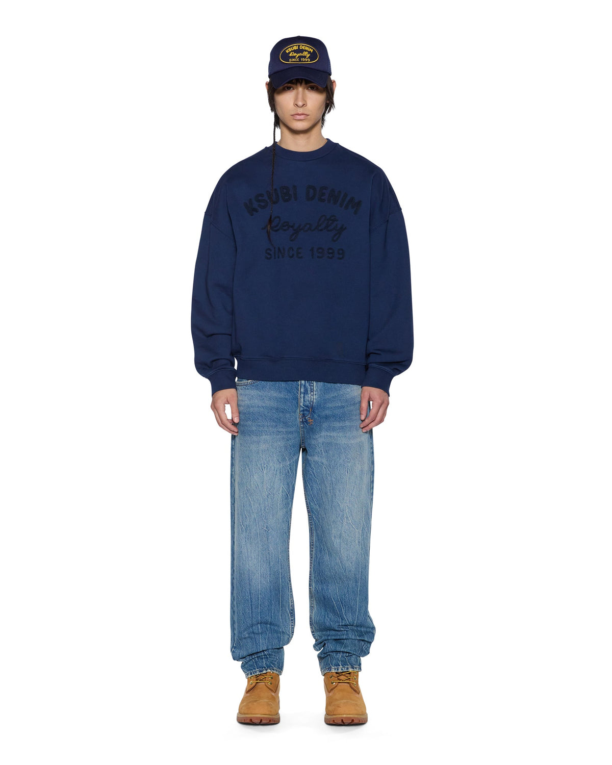 Mens Mekanik Crewneck Ink Blue Boxy Fleece - Navy