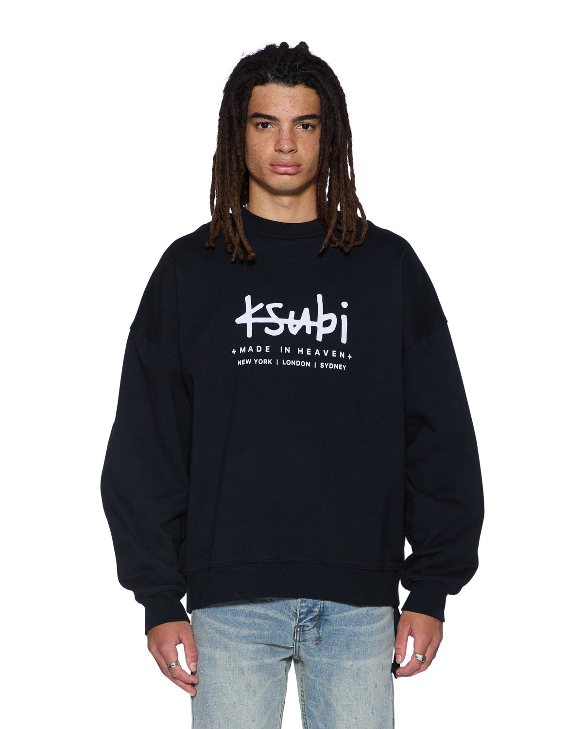Mens Plated Ekcess Crewneck Jet Black Oversized Fleece - Black