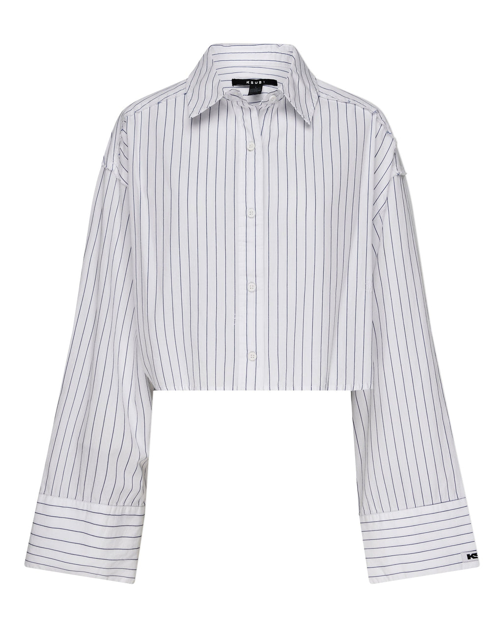 Womens Cropped Astra Ls Shirt Blue Stripe Oversized Shirts - Blue