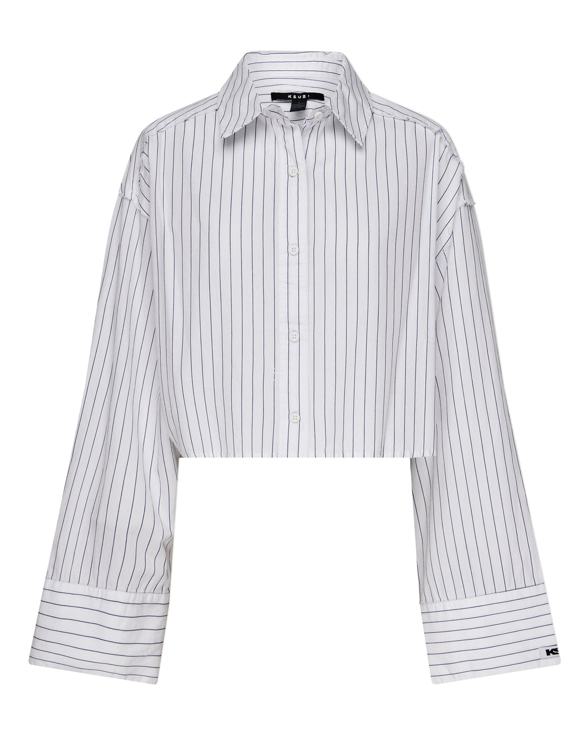 Womens Cropped Astra Ls Shirt Blue Stripe Oversized Shirts - Blue