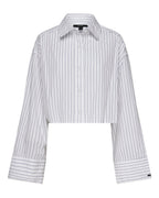 Womens Cropped Astra Ls Shirt Blue Stripe Oversized Shirts - Blue