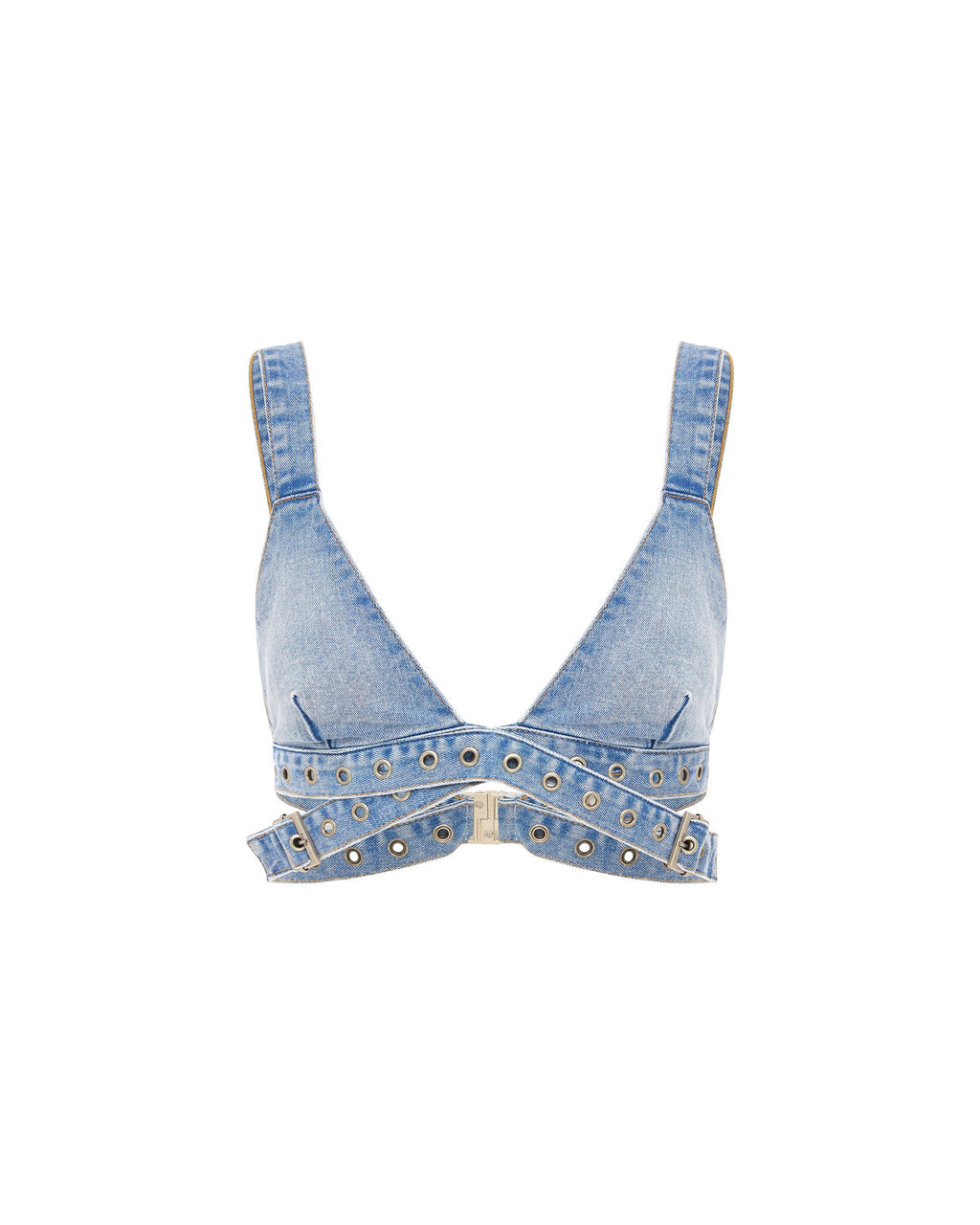 Womens Crossover Bralette Chroma Fitted Fashion Tops - Denim