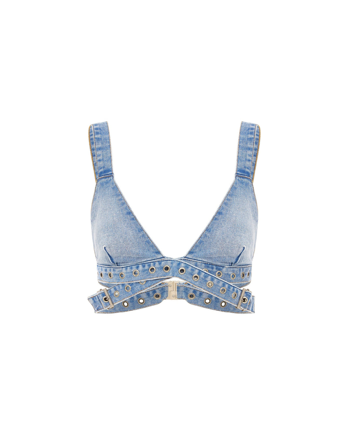 Womens Crossover Bralette Chroma Fitted Fashion Tops - Denim