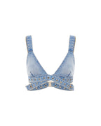 Womens Crossover Bralette Chroma Fitted Fashion Tops - Denim