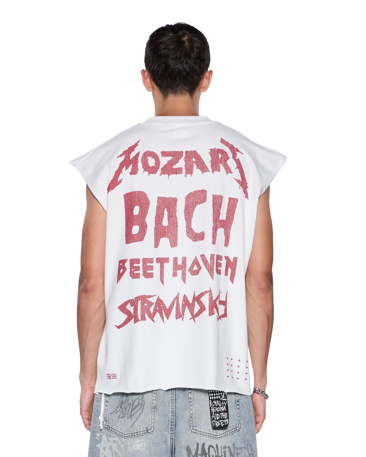 Mens Line Up Ekcess Cut Off Tee White/red Oversized Tees - White