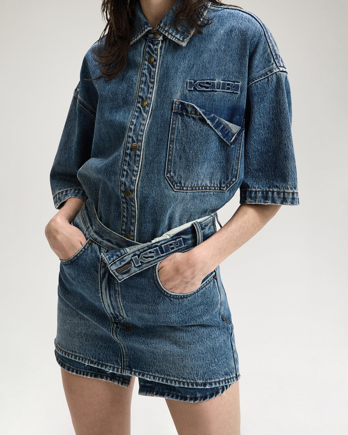 Womens Low Rider Mini Flip Aged Relaxed Skirts - Denim