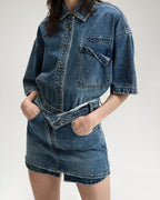 Womens Low Rider Mini Flip Aged Relaxed Skirts - Denim
