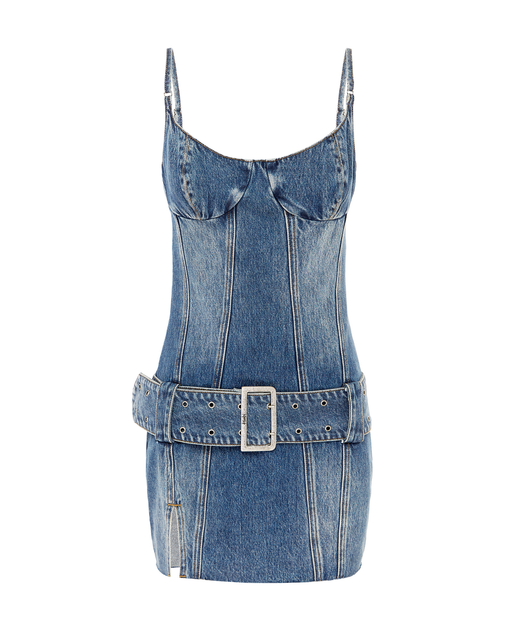Womens Dauphine Belted Mini Aged Fitted Dresses - Denim
