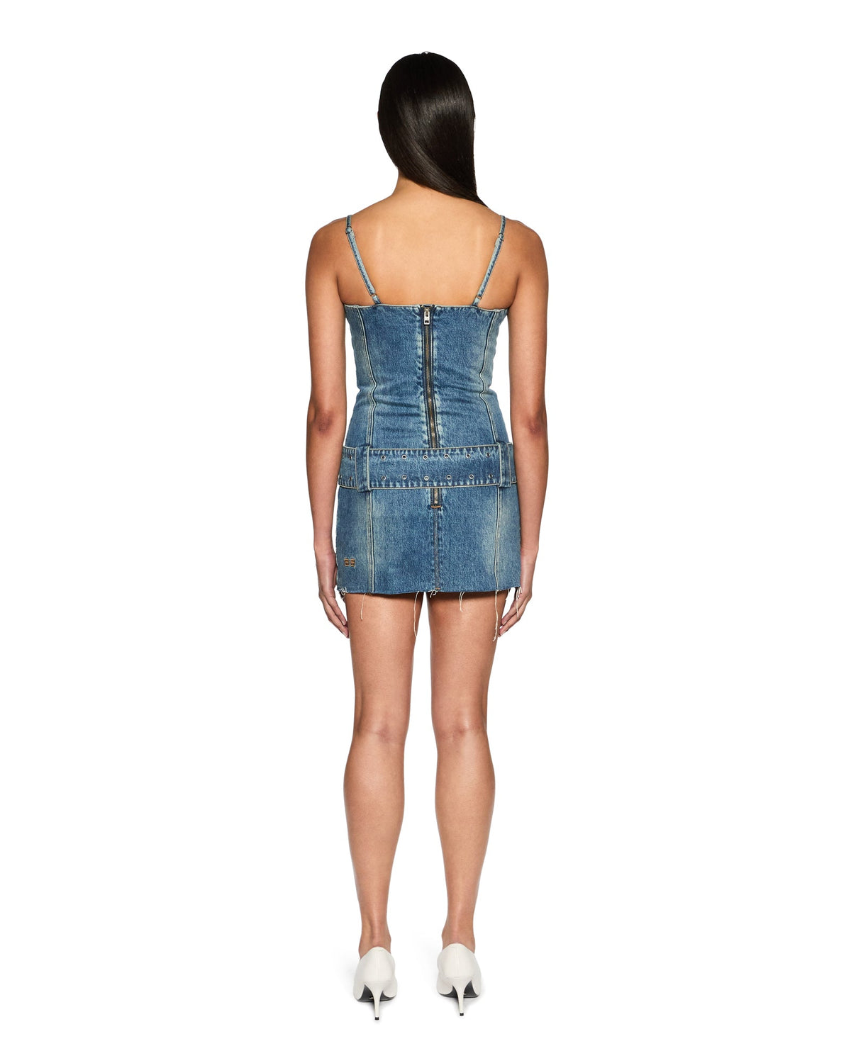 Womens Dauphine Belted Mini Aged Fitted Dresses - Denim