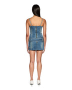 Womens Dauphine Belted Mini Aged Fitted Dresses - Denim
