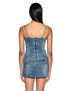 Womens Dauphine Belted Mini Aged Fitted Dresses - Denim