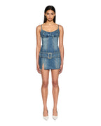 Womens Dauphine Belted Mini Aged Fitted Dresses - Denim