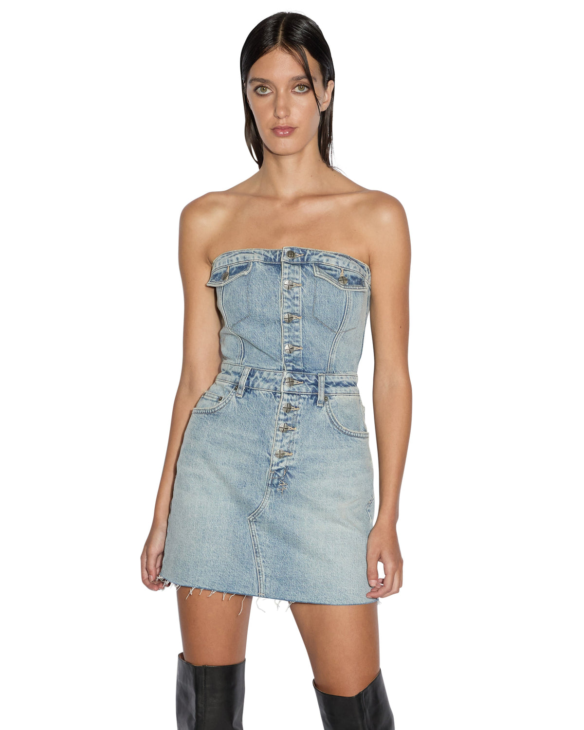 Womens Paloma Mini Dress Worn Fitted Dresses - Denim