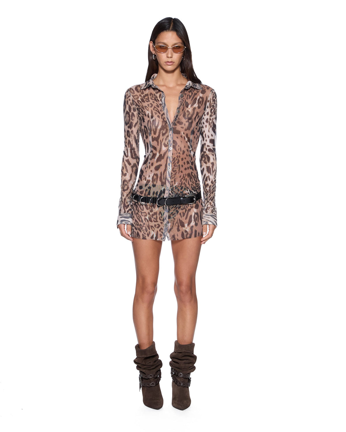 Womens Devin Ls Shirtdress Wild Slim Dresses - Brown