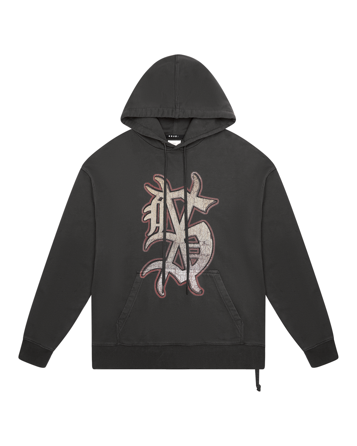 Mens Dug Out Biggie Hoodie Faded Black Oversized Fleece - Black