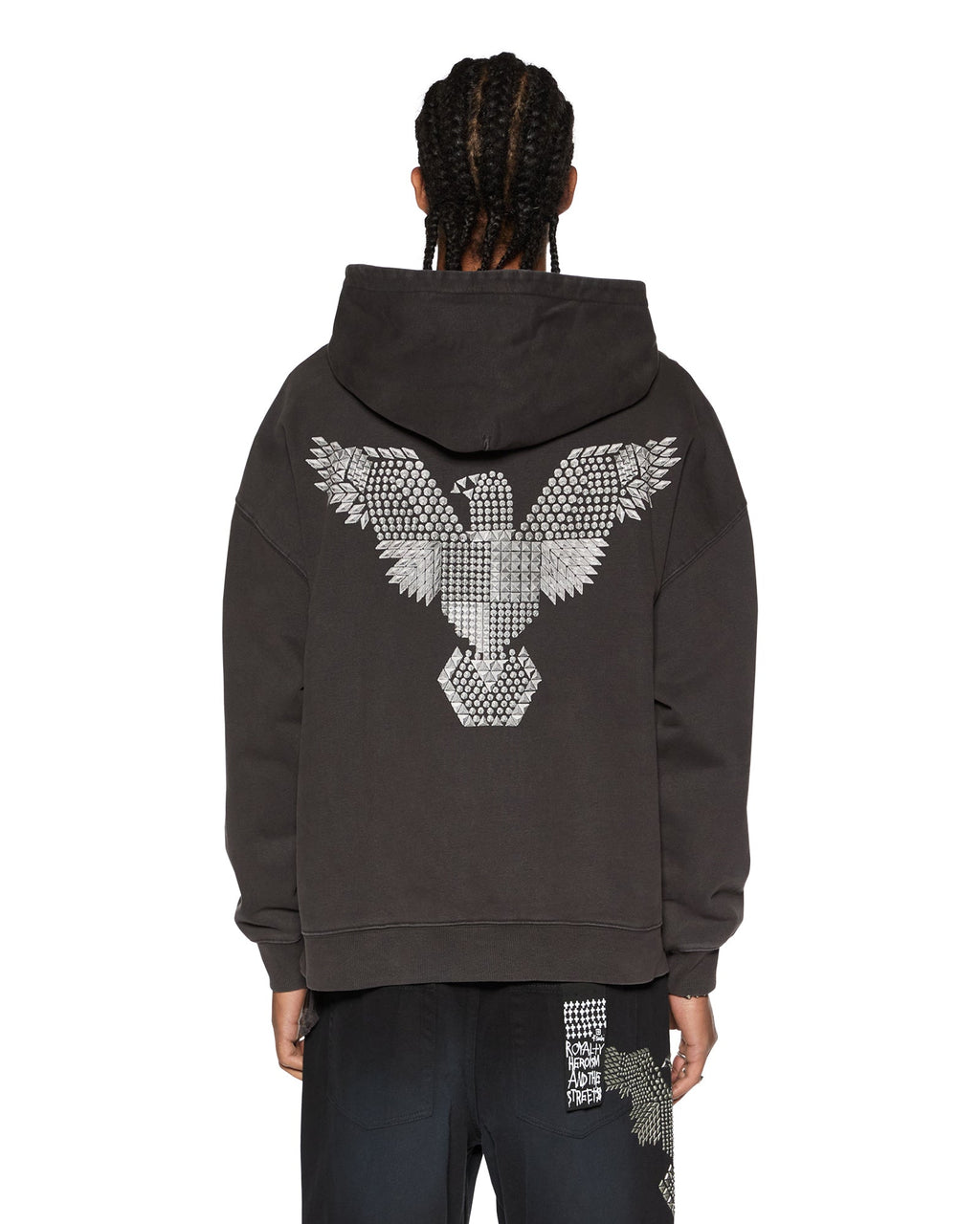 Mens Eagle Ekcess Hoodie Faded Black Oversized Fleece - Black