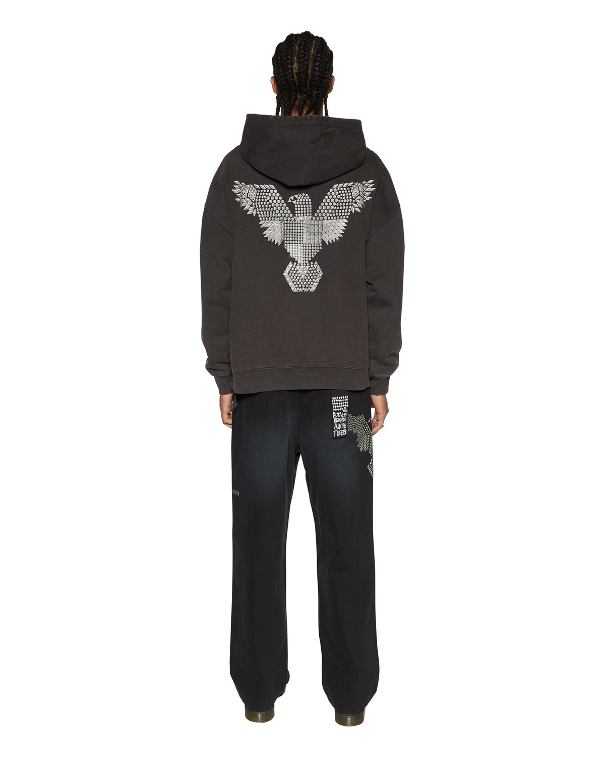 Mens Eagle Ekcess Hoodie Faded Black Oversized Fleece - Black
