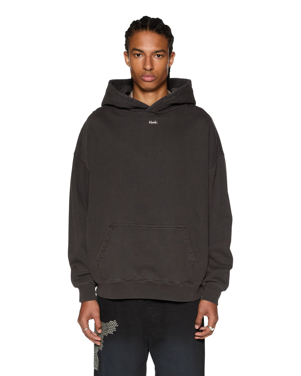 Mens Eagle Ekcess Hoodie Faded Black Oversized Fleece - Black