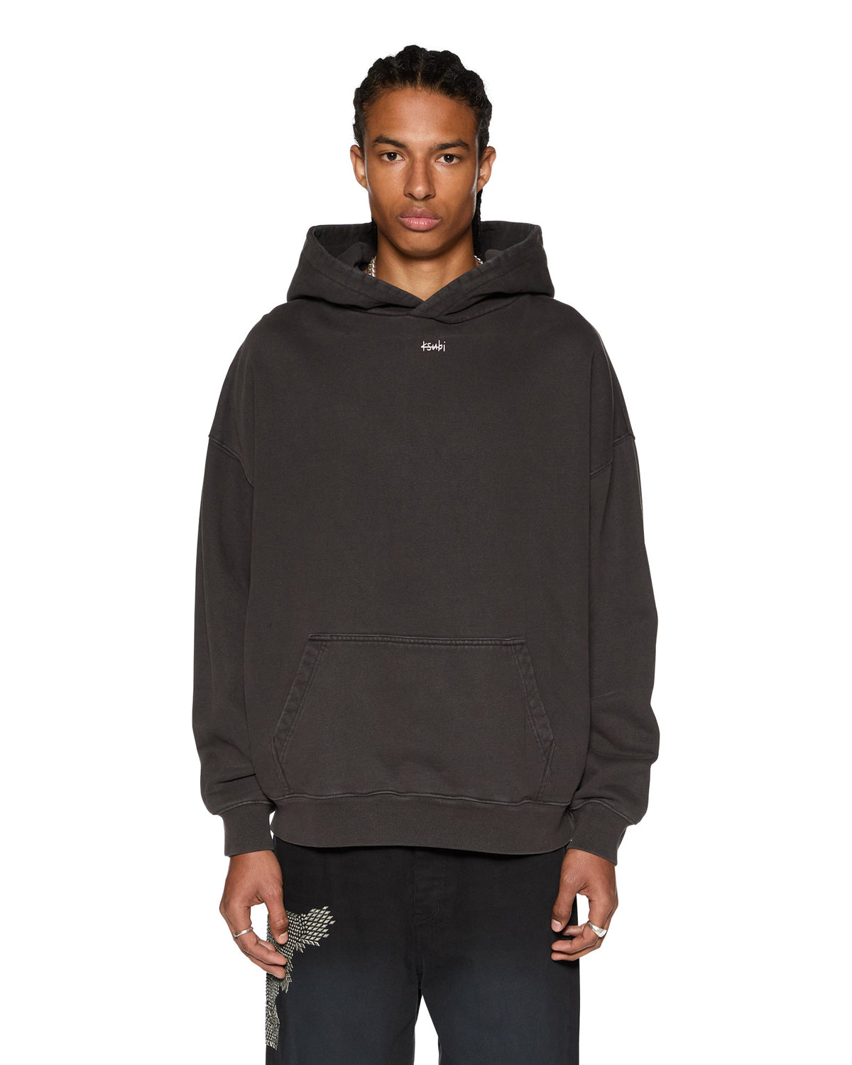 Mens Eagle Ekcess Hoodie Faded Black Oversized Fleece - Black