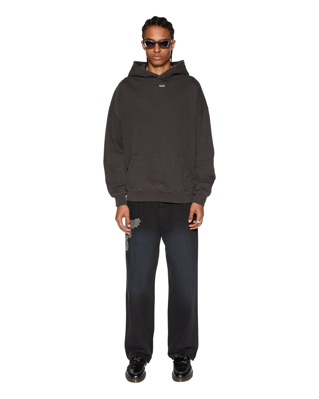 Mens Eagle Ekcess Hoodie Faded Black Oversized Fleece - Black
