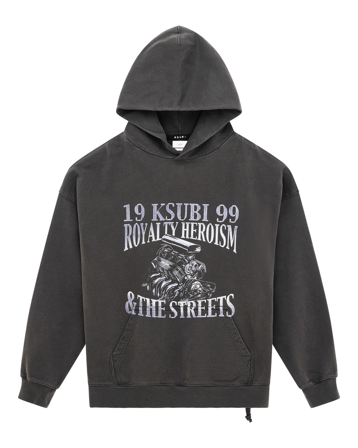Mens Engine Ekcess Hoodie Faded Black Oversized Fleece - Black