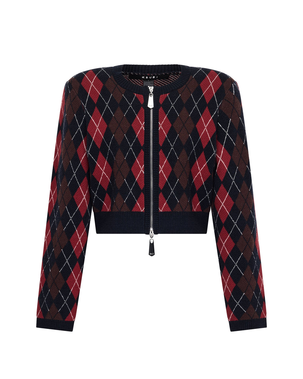 Womens Fable Cardi Red Argyle Regular Knitwear - Red