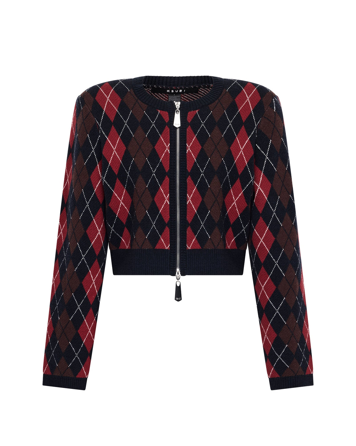 Womens Fable Cardi Red Argyle Regular Knitwear - Red